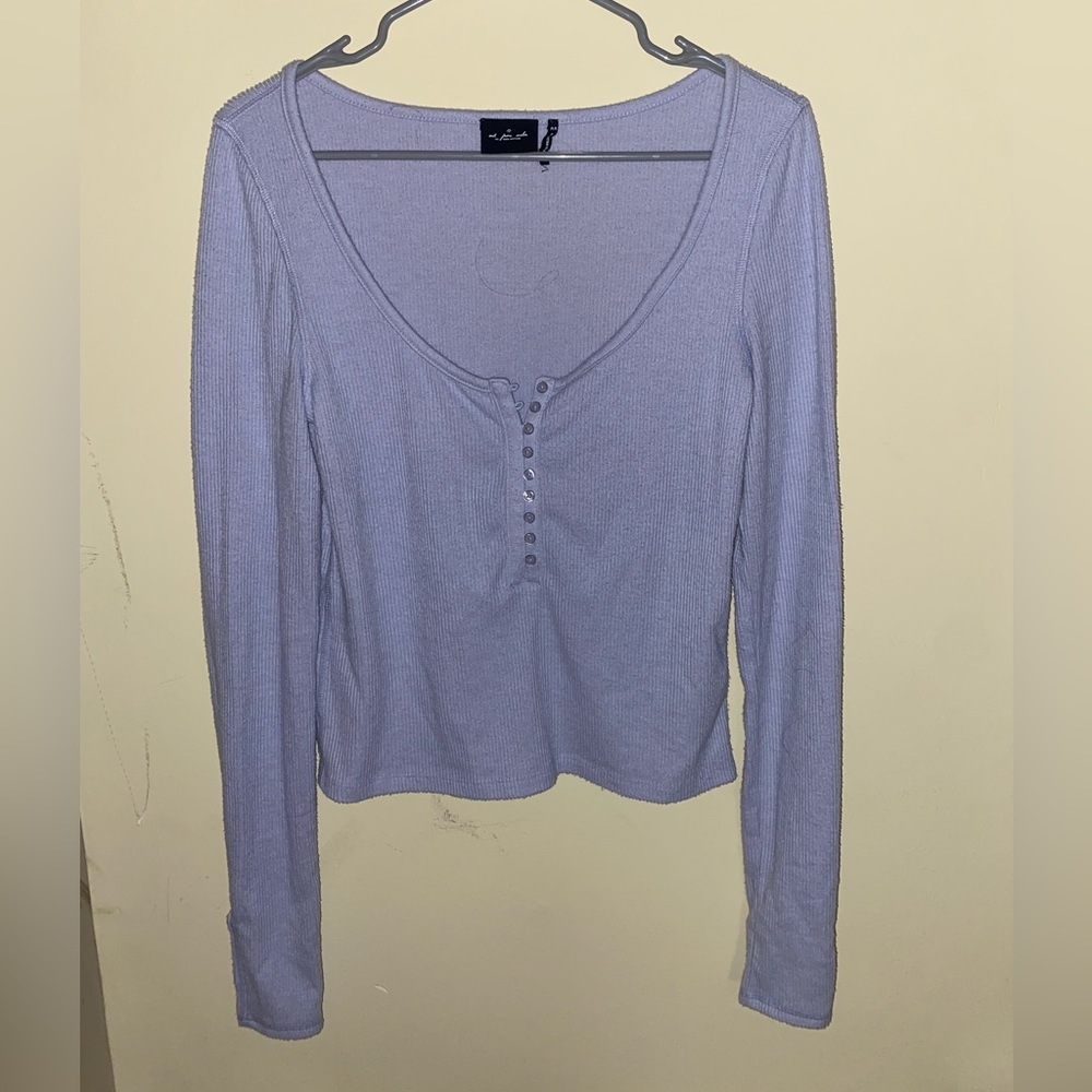 Urban Outfitters- Out From Under Light Blue Ribbed Henley  Long Sleeve Shirt